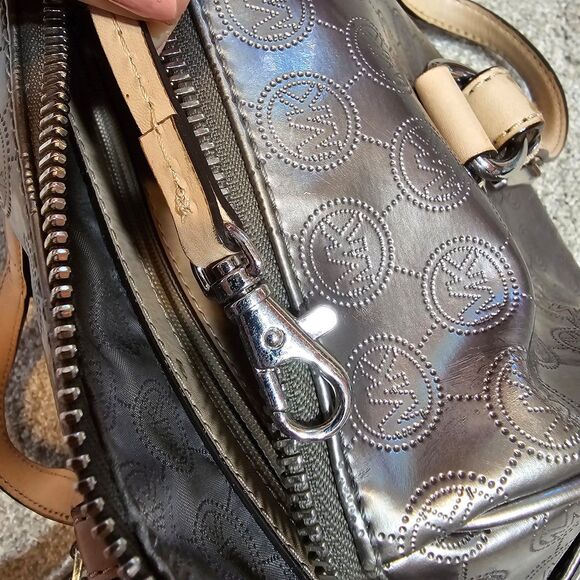 MICHAEL KORS metallic monogrammed satchel handbag - Picture 7 of 12